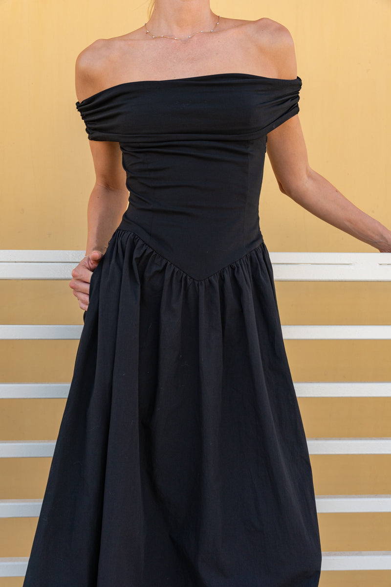 Sleeveless Off The Shoulder Midi Dress Black