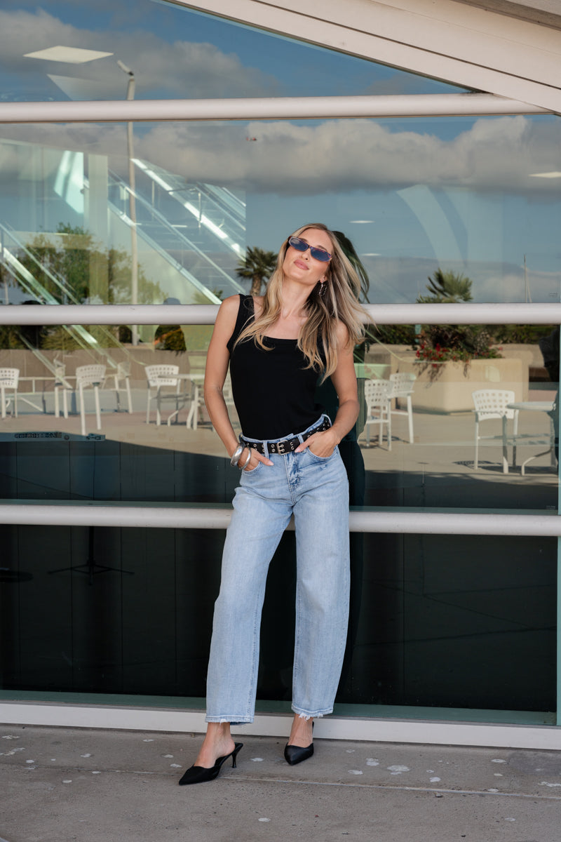 Faux Leather Grommet Belt Black