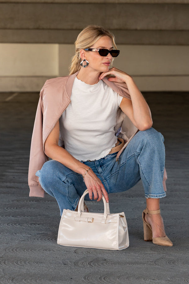 Long Sleeve Vegan Leather Bomber Jacket Pink