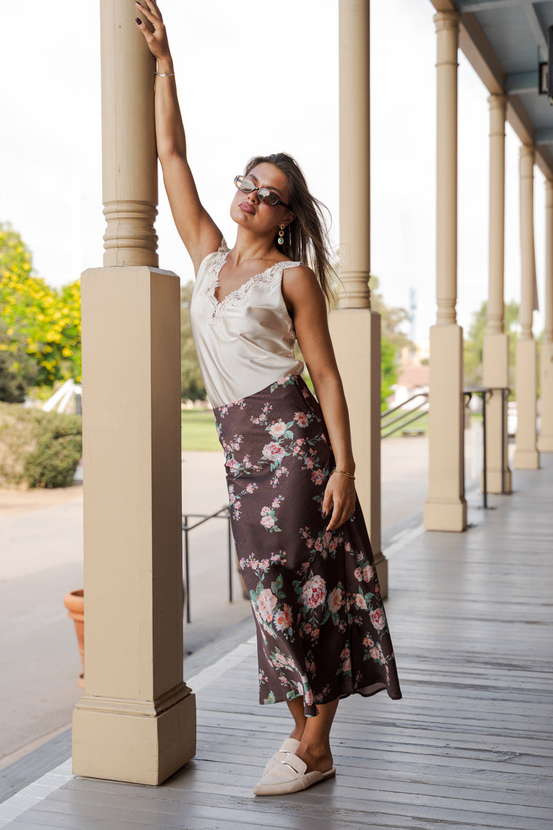 Sleeveless Timeless Lace And Satin Top Ivory