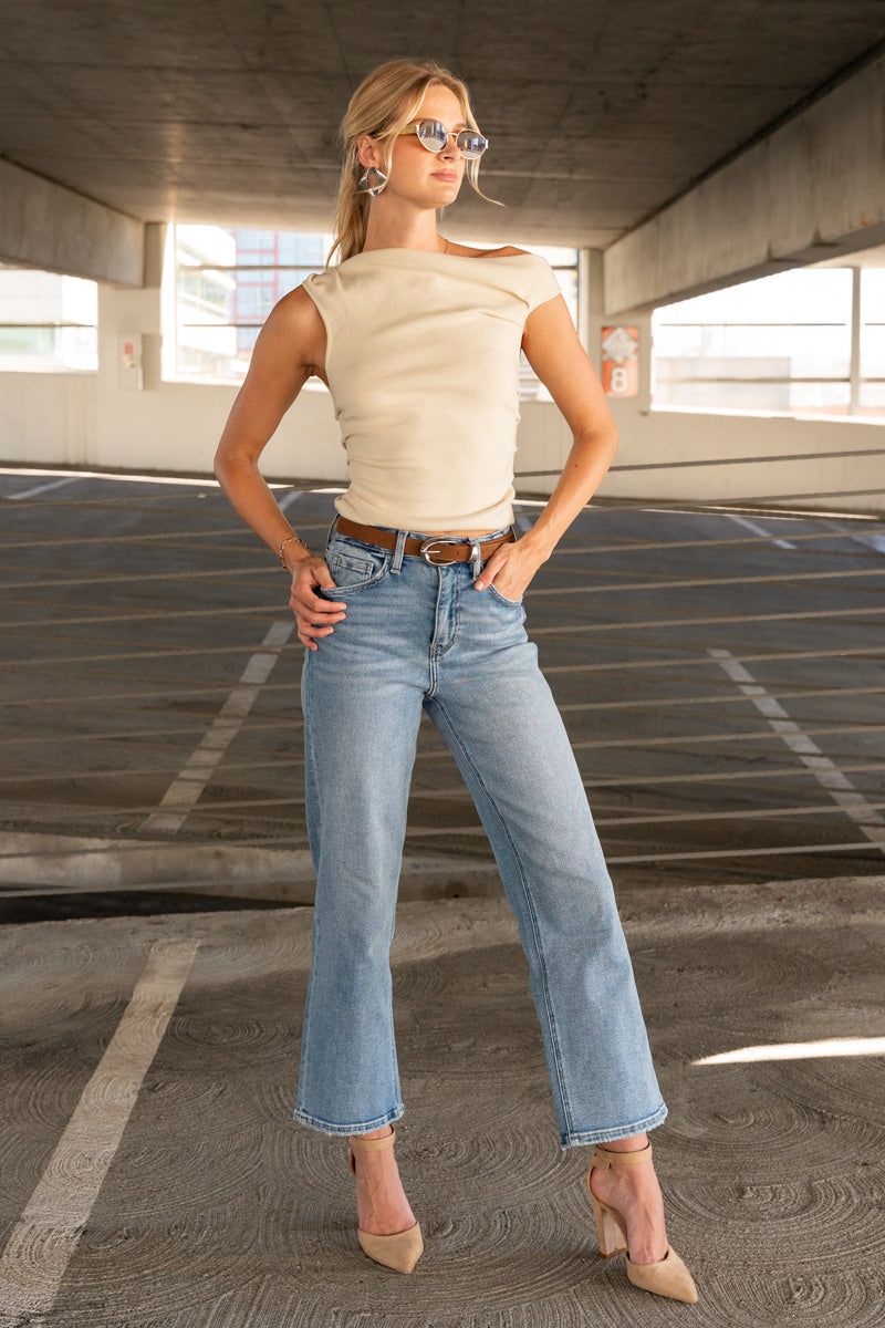 Shannon High Rise Cropped Jeans Medium Wash