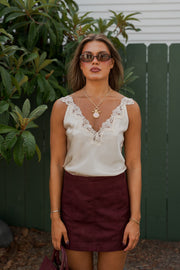 Sleeveless Timeless Lace And Satin Top Ivory