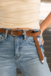 Faux Suede Rectangle Buckle Belt Brown