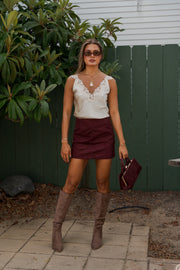 Halle Sleeveless Timeless Lace And Satin Top Ivory