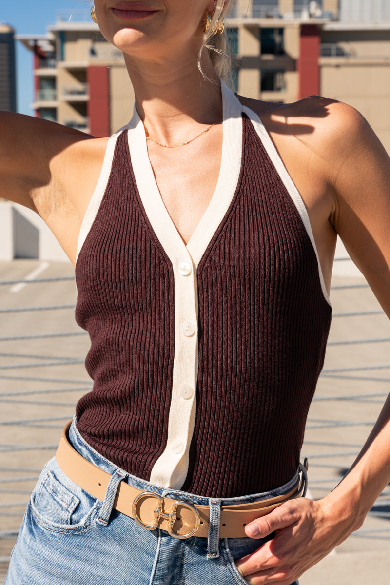 Metal Ring Buckle Faux Leather Belt Taupe