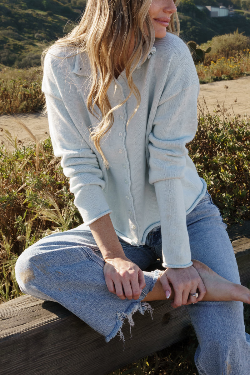 Long Sleeve Button Down Knit Cardigan Blue