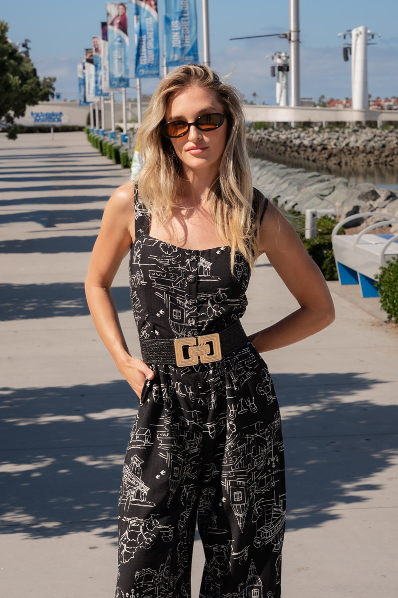 Large Metal Buckle Woven Belt Black
