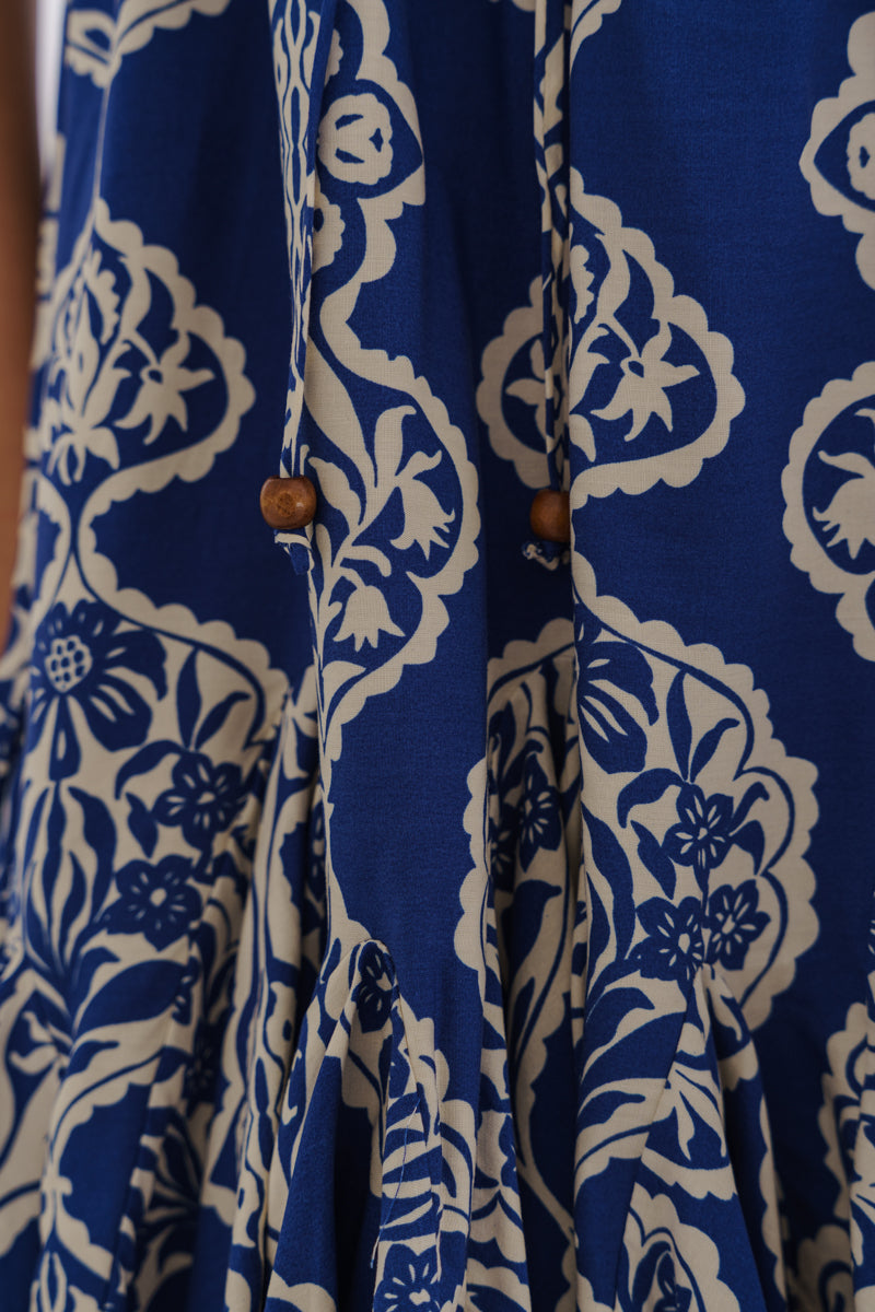 3/4 Dolman Sleeve Waist Tie Abstract Print Mini Dress Blue