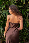 Sleeveless Satin Maxi Dress Brown