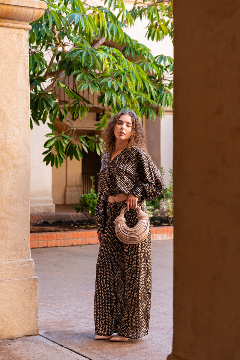 Top Handle Faux Leather Woven Handbag Taupe