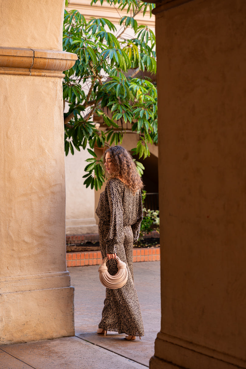 Top Handle Faux Leather Woven Handbag Taupe