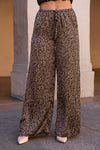 Drawstring Wide Leg Dot Pants Brown