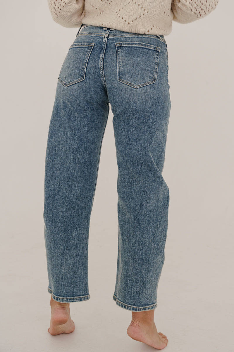 High Rise Cropped Barrel Jeans Medium Wash