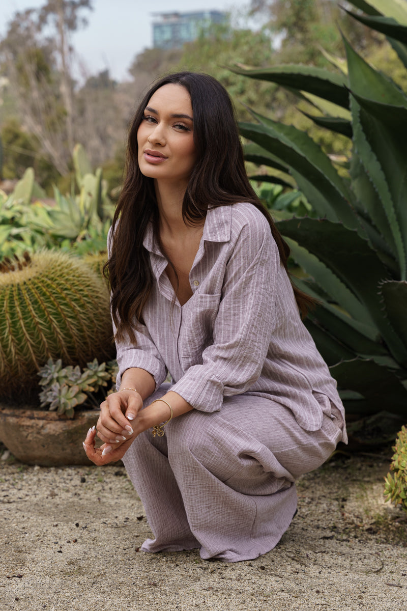 High Waist Wide Leg Stripe Print Pants Mocha