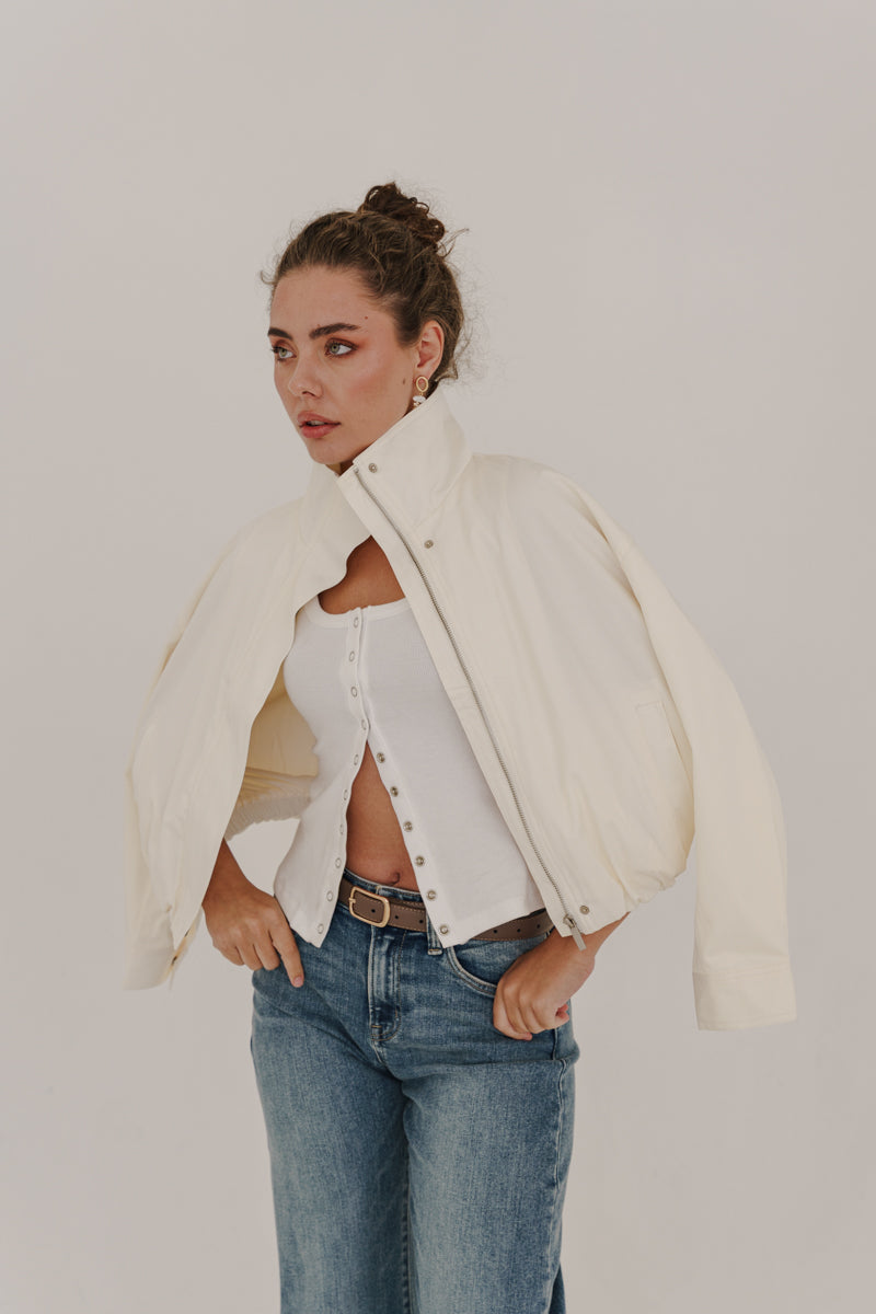 Long Sleeve Bomber Jacket White