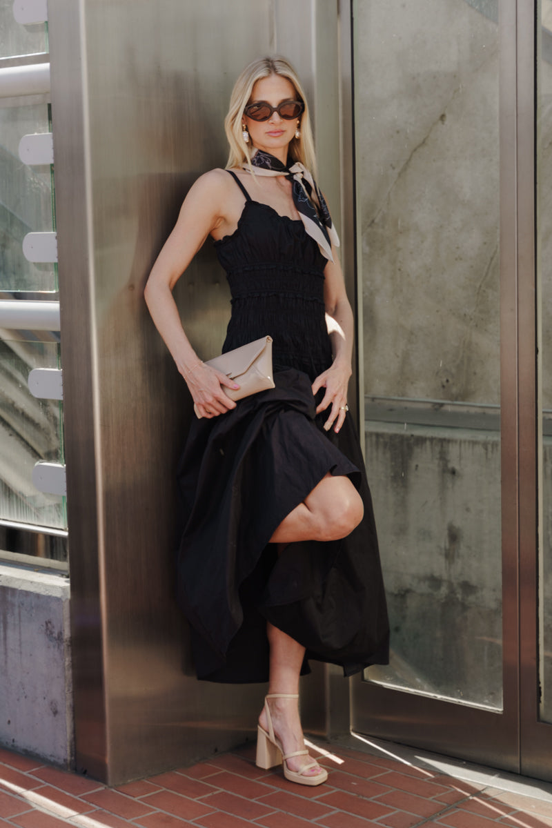 black smocked maxi dress Josefina in Smocked Maxi Dress In Cotton