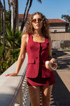 Sleeveless Button Down Mini Dress Burgundy