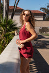 Sleeveless Button Down Mini Dress Burgundy