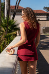 Sleeveless Button Down Mini Dress Burgundy