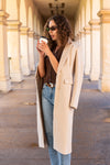 Long Sleeve Notched Lapel Coat Beige