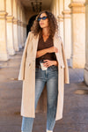 Long Sleeve Notched Lapel Coat Beige