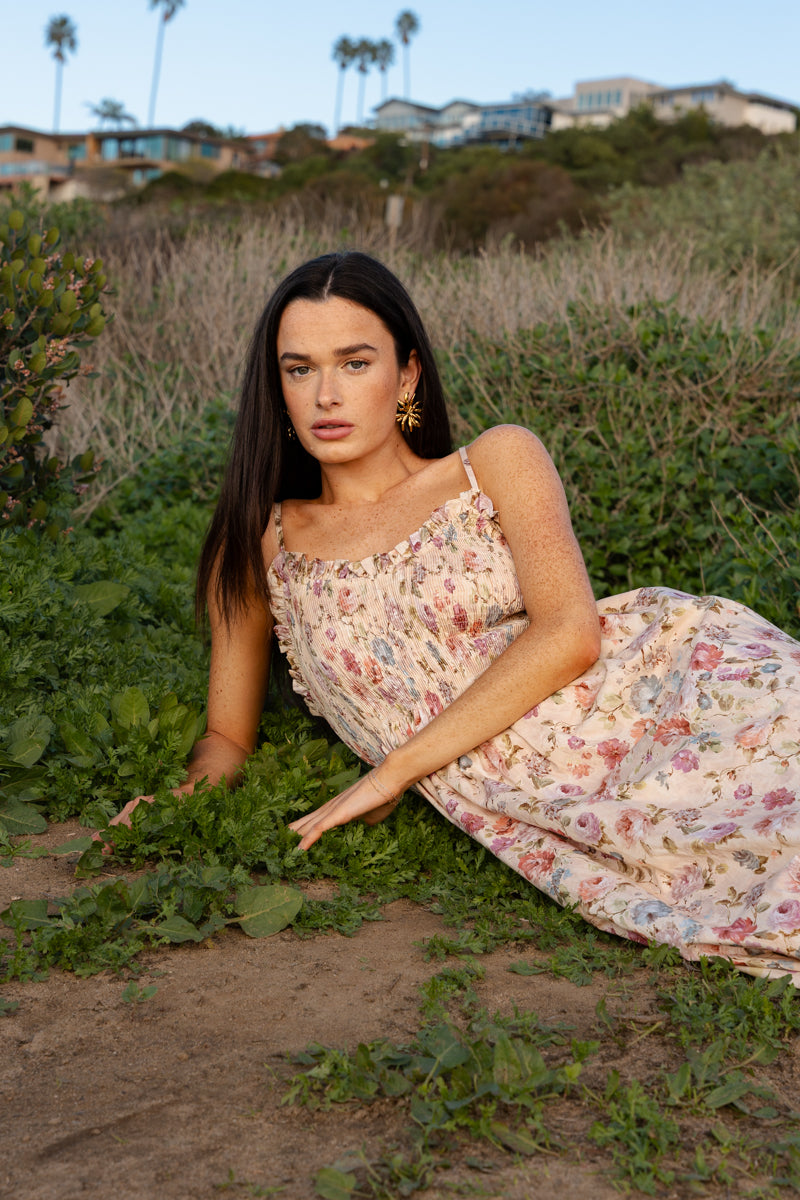 Sleeveless Floral Print Midi Dress Pink