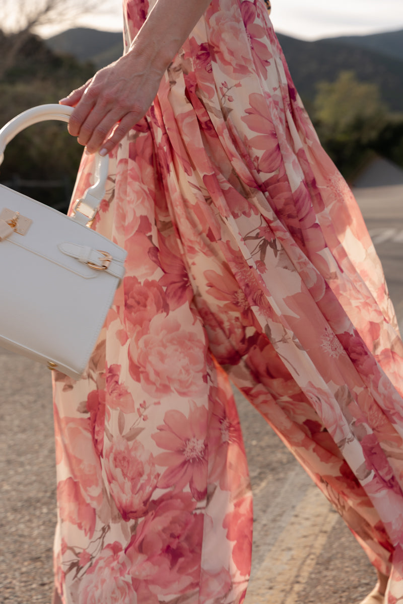 High Waist Wide Leg Floral Print Pants Pink