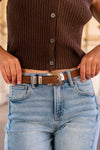 Faux Suede Rectangle Buckle Belt Brown