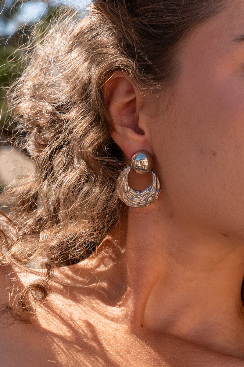 Stacked Drop Hoop Earrings Silver