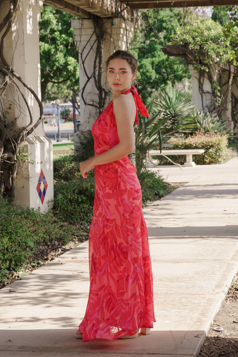open back floral dress Extreme Cowl Neck Maxi In Black Sheer Devore | EGO US The high neckline with a halter design and unique Veda Strappy Back Ruffle Mini