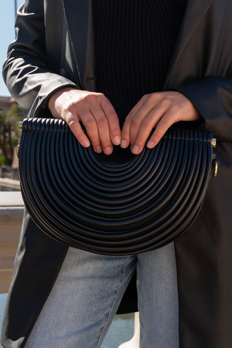  Top Handle Faux Leather Woven Handbag Black