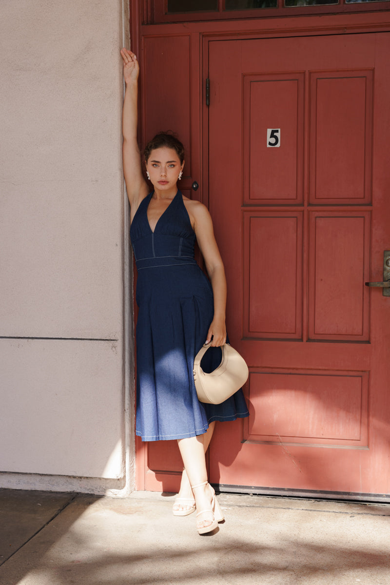midi denim halter dress Milford Halterneck Midi Dress