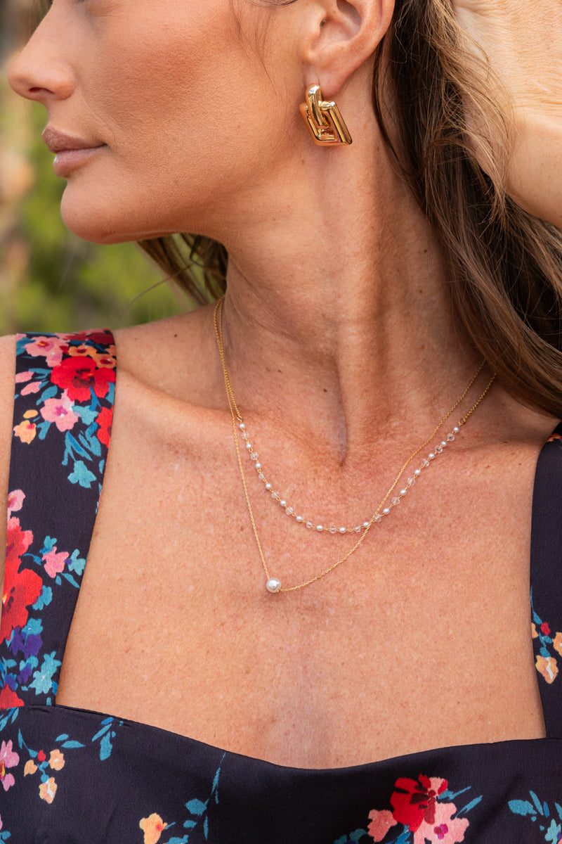 Layered Pearl Charm Necklace Gold