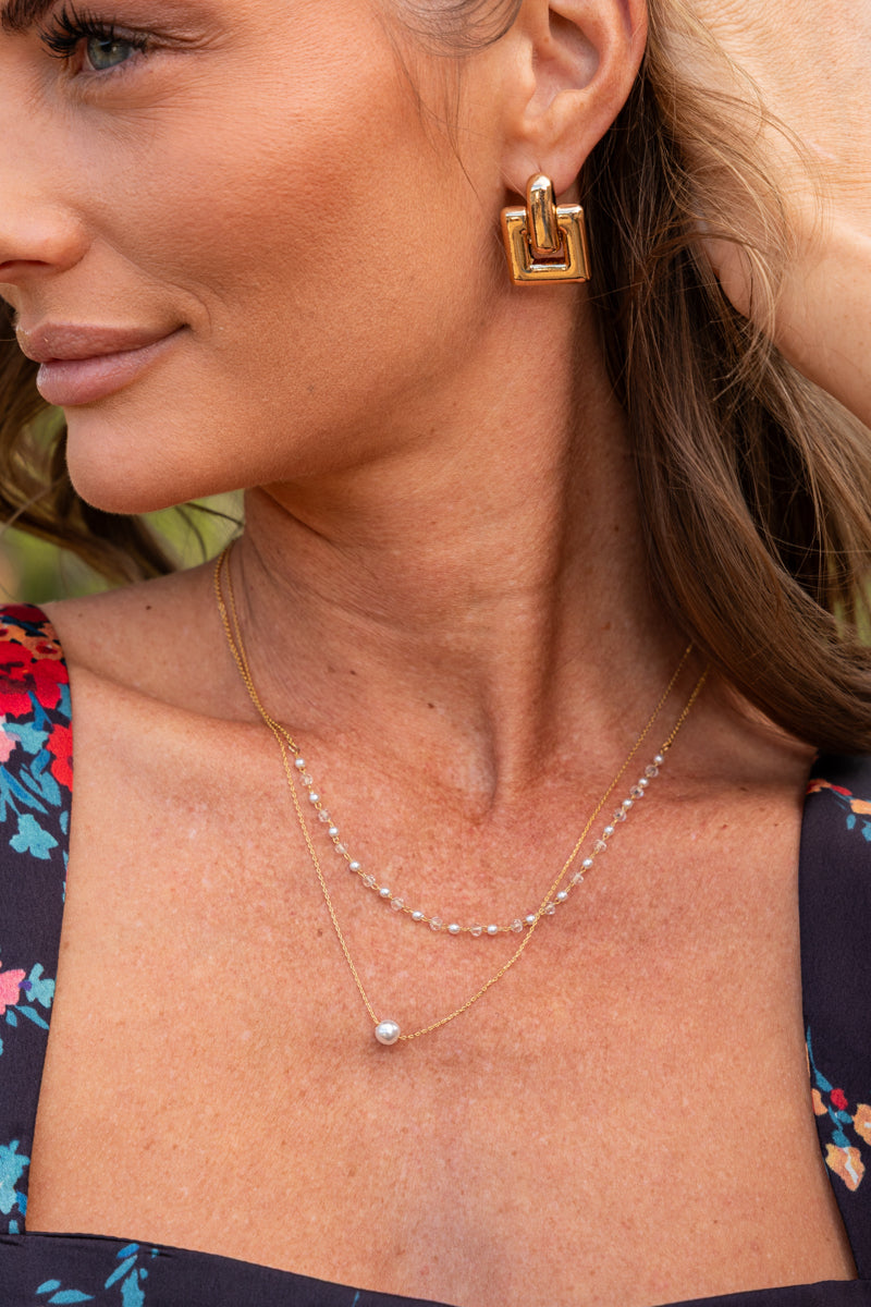 Layered Pearl Charm Necklace Gold