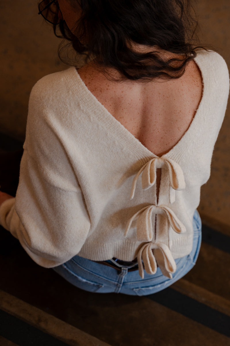  Long Sleeve Bow Babe Sweater Cream