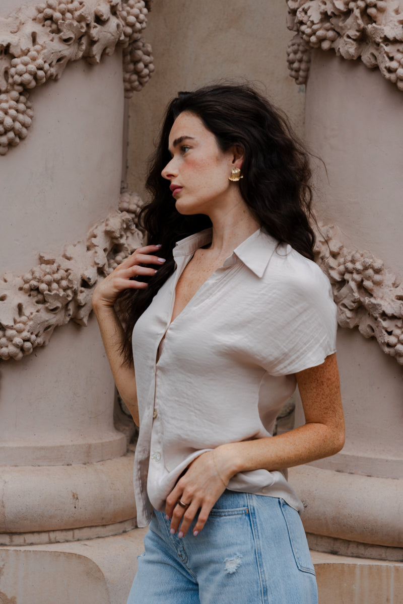  Short Sleeve Button Down Top White