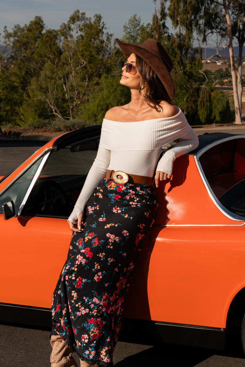  Long Sleeve Off The Shoulder Knit Top Ivory