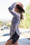 Long Sleeve Button Down Gingham Print Top Brown