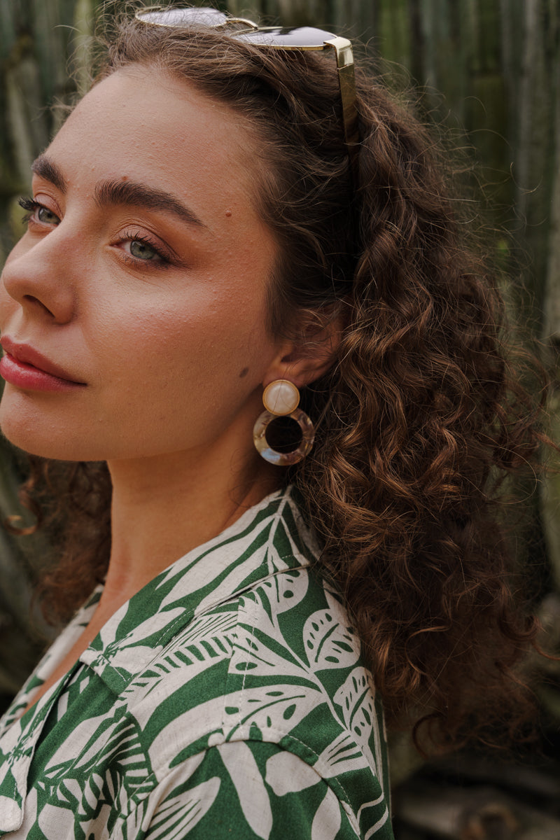 Marble Resin Hoop Stud Drop Earrings Gold