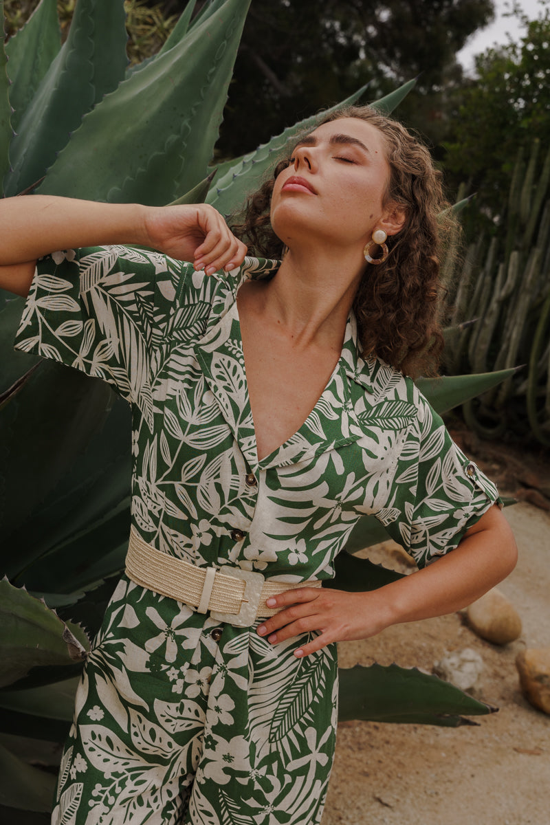 Large Square Marbled Buckle Straw Belt Beige