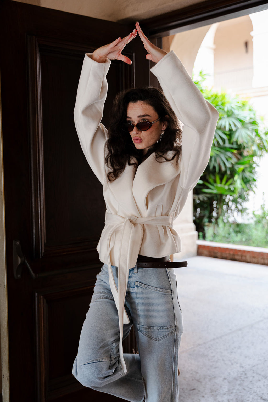 Long Sleeve Modern Wrap Jacket Ivory