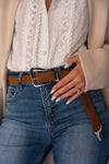 Faux Suede Rectangle Buckle Belt Brown