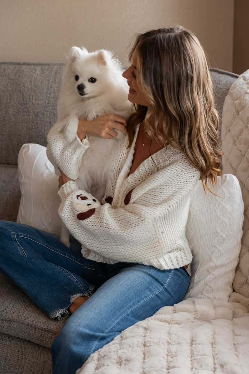Long Sleeve Button Down Knit Cardigan Ivory