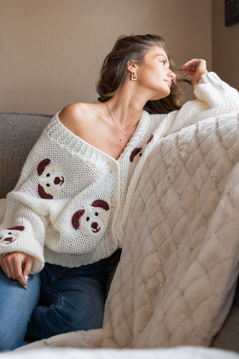 Long Sleeve Button Down Knit Cardigan Ivory