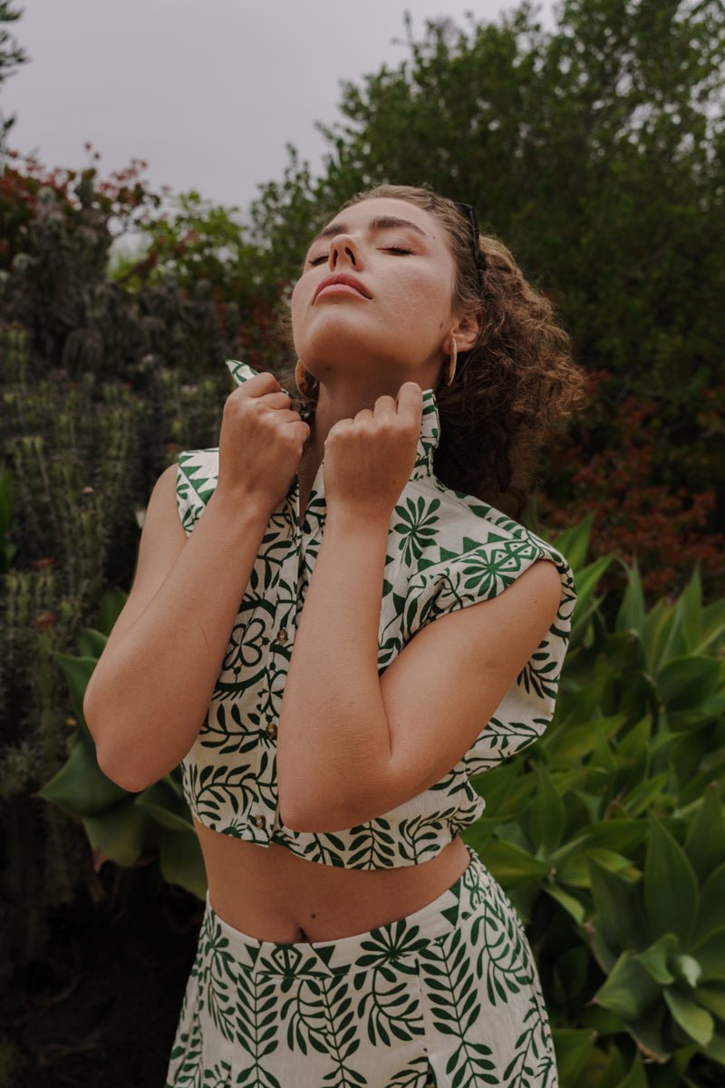 Sleeveless Top And Wide Leg Pants Set Green