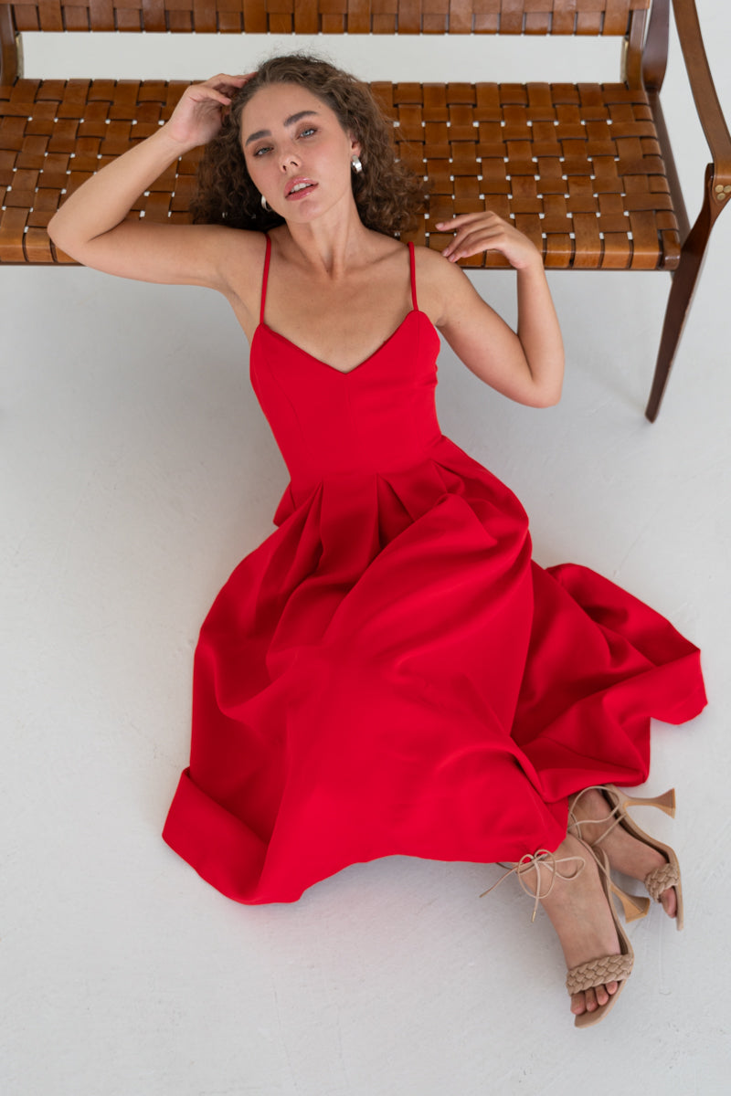 Sleeveless Flare Midi Dress Red