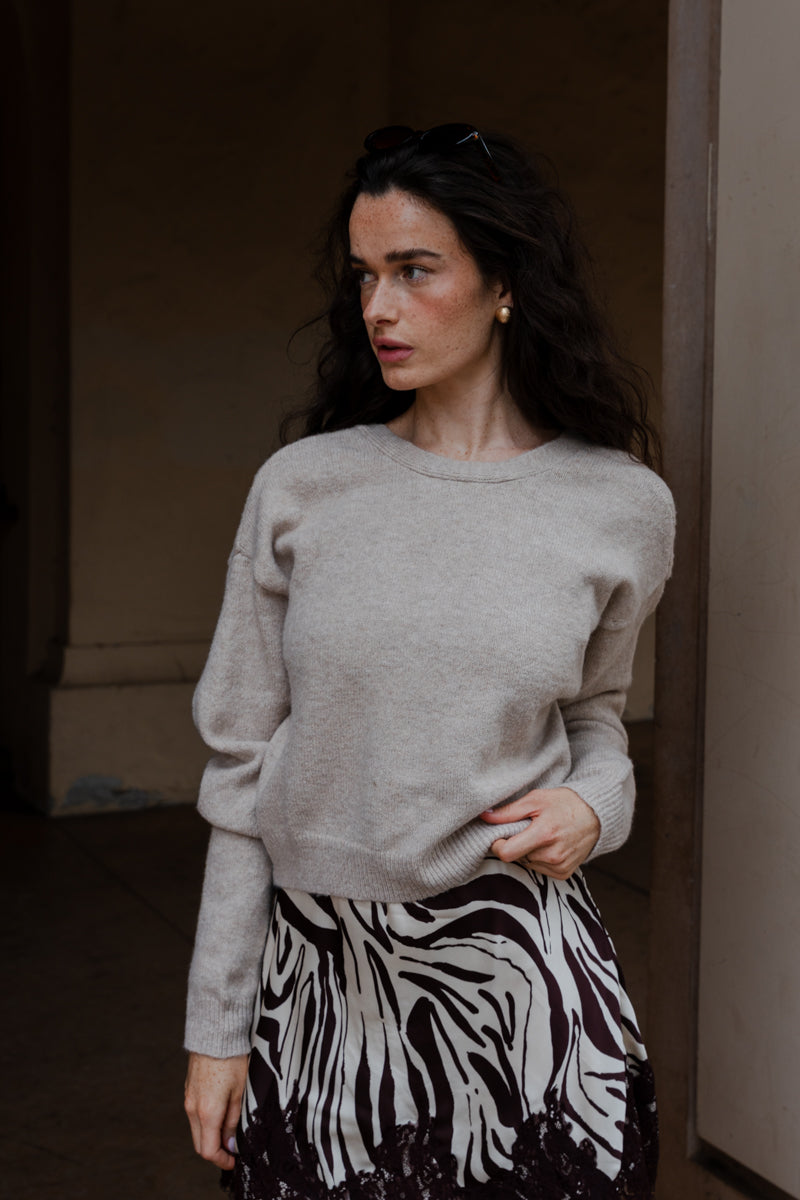  Long Sleeve Bow Babe Sweater Light Taupe