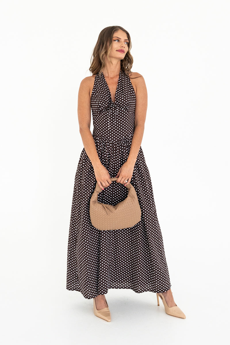 Woven Studded Handbag Brown