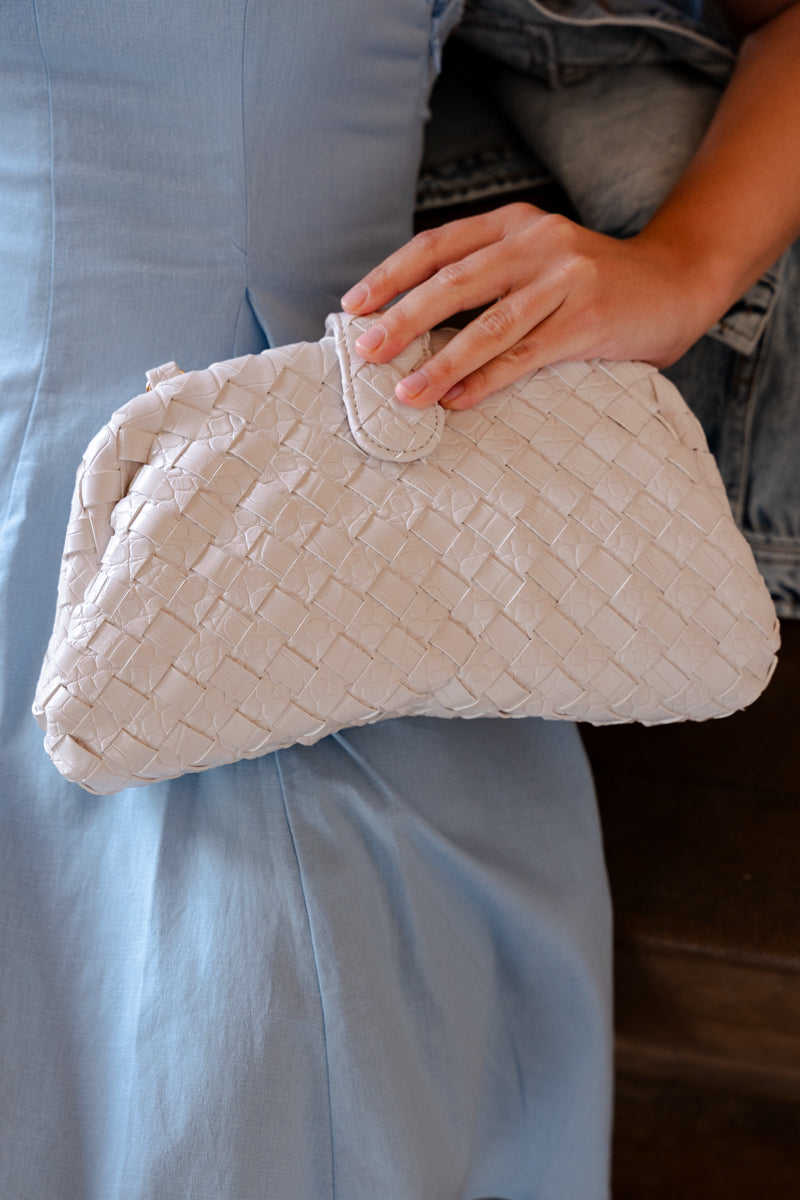 Woven Slouchy Faux Leather Clutch White