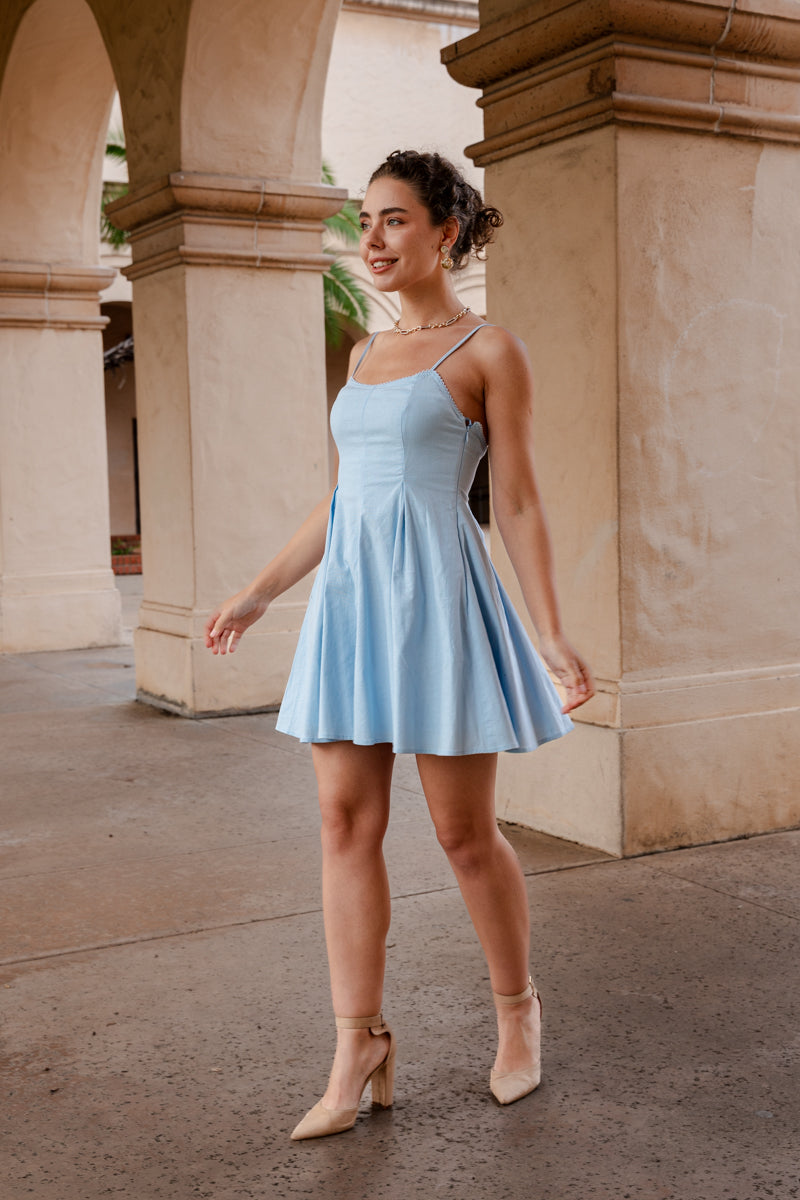 Sleeveless Woven Mini Dress Blue